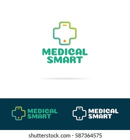 Medical smart logo set consisting of cross and phone used app medicine, phone repair and fix service and etc. Vector Illustration