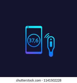 Medical smart thermometer and smartphone, vector icon