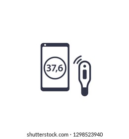 Medical smart thermometer and smartphone vector icon on white