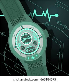 medical smart watch with cardiac monitor sensor
