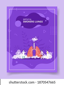 medical smokers lung people scientist standing front lung anatomy organ with smoke for template of banners, flyer, books cover, magazines with liquid shape style vector design illustration