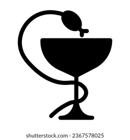 Medical snake and cup solid icon, medicine concept, Pharmacy symbol on white background, Snake and glass icon in glyph style for mobile concept and web design. Vector graphics