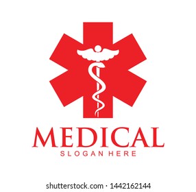 medical snake health symbol.  Medical snakes wings wand as medicine system and health care concept. Medical symbol icon