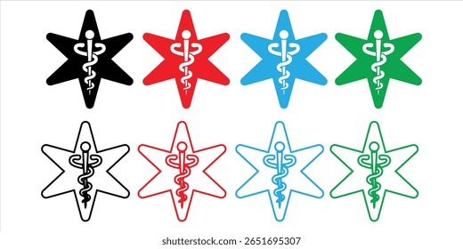 medical snake icon set vector silhouette on white background.