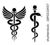 Medical snake vector icon, Rod of Asclepius sign on white background