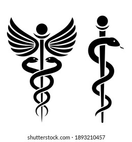 Medical snake vector icon, Rod of Asclepius sign on white background