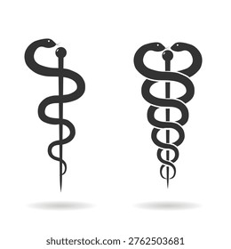 Medical snake vector icon. Staff of asclepius symbol. Medical Snake Caduceus Logo, Medical snake caduceus. Vector illustration.