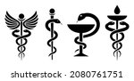 Medical snake vector symbols, caduceus icon isolated on white background