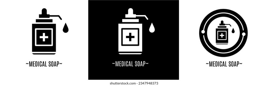 Medical soap set. Collection of black and white. Stock vector.