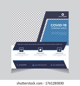 Medical Social Media banner design, Coronavirus Covid-19, stay safe stay home, shape,printing, blue color, presentation and brochure flyer vector illustration