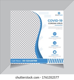 Medical Social Media banner design, Coronavirus Covid-19, stay safe stay home, shape,printing, blue color, presentation and brochure flyer vector illustration