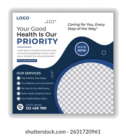 Medical social media banner design for healthcare hospital post template