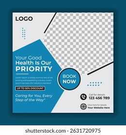Medical social media banner design for healthcare hospital post template