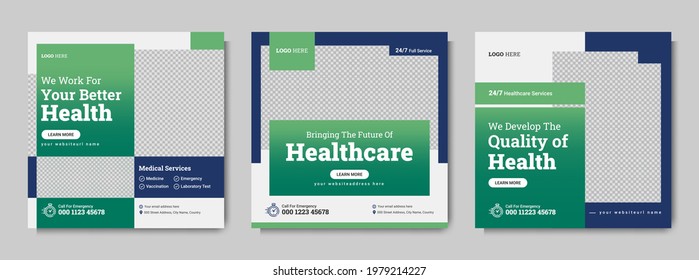 Medical social media banner template design. Healthcare business marketing post for doctor and dentist with logo and icon. Hospital or clinic health service digital promotion vector flyer and poster.