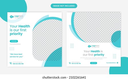 Medical Social Media Post Design Set, For Healthcare, Dental, Clinic Service Premium Vector