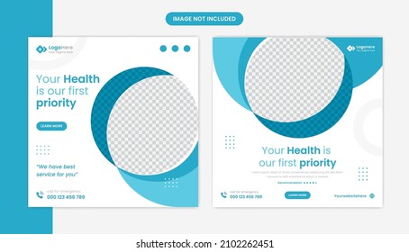 Medical social media post design set for healthcare purpose vector