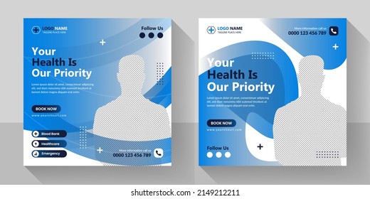 Medical Social Media Post Design | Healthcare Social Media Advertising Banner For Hospital Clinic Poster Template.