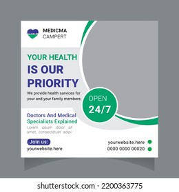 Medical Social Media Post Design, Hospital Promotion Web Banner Vector Template