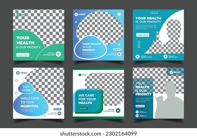 Medical social media post design template Bundle, square web banner, Premium Vector, Healthcare social media post,banner,abstract background design template