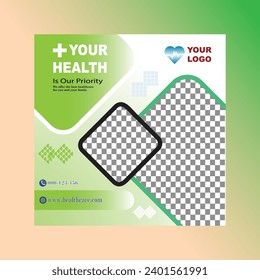 Medical social media post design template. Modern banner design with a place for the photo. Suitable for social media, websites, flyers, and banners