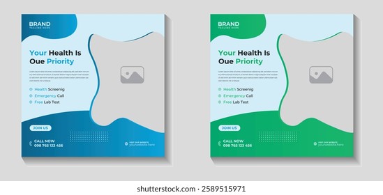 medical social media post design, Set of healthcare medical service suitable for social media post design for hospital clinic, Medical Social Media Post Template, Healthcare social media post