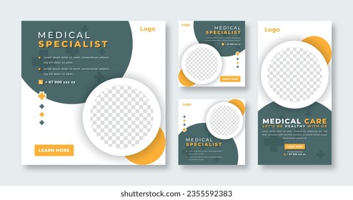 Medical Social Media Post for Online Marketing Promotion Banner, Story and Web Internet Ads Flyer