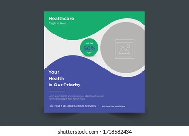 Medical Social Media Post Template, Editable Social Media Banner Template For Healthcare  Agency