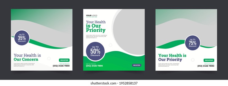 Medical Social Media Post Template. Medical promotion square web banner. Social media healthcare post banner. Editable Healthcare Social Media Banner Template.