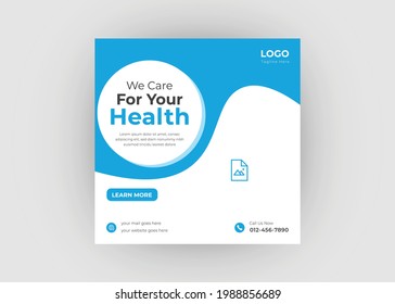 Medical social media post template. Health care social media post design. Medical health care flyer poster leaflet template.