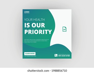 Medical social media post template. Health care social media post design. Medical health care flyer poster leaflet template.