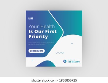 Medical social media post template. Health care social media post design. Medical health care flyer poster leaflet template.