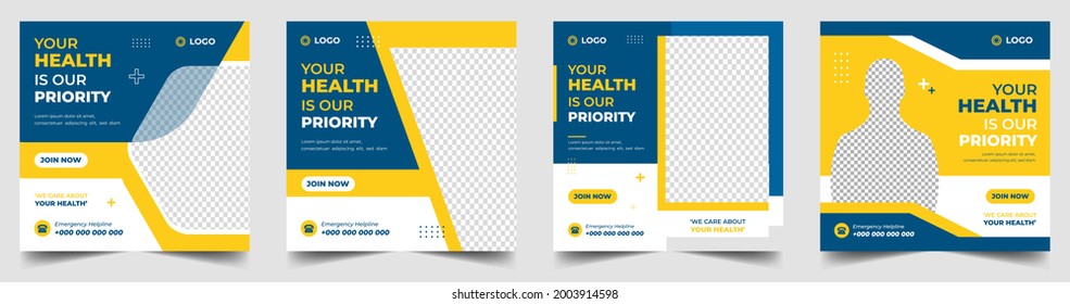 Medical Social Media Post Template, Healthcare Social Media Banner Template, Medical and healthcare social media post template. health doctor social media post banner. Medical Health banner.