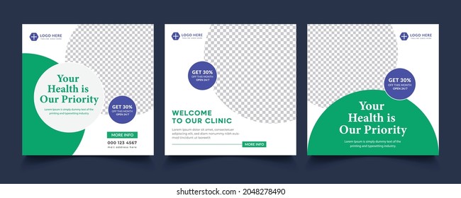 Medical Social Media Post Template, Editable Healthcare Social Media Banner Templates. Social media post design template free vector. Anyone can use This Design Easily