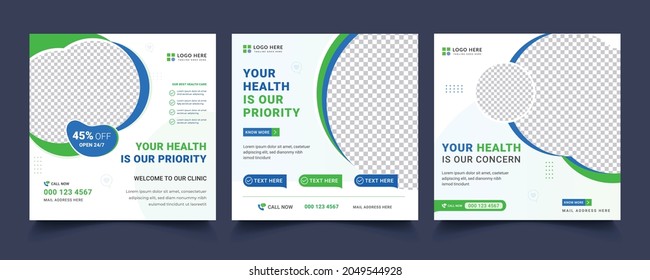 Medical Social Media Post Template, Editable Healthcare Social Media Banner Template. 
Social media post design template free vector. Anyone can edit and use This Design Easily