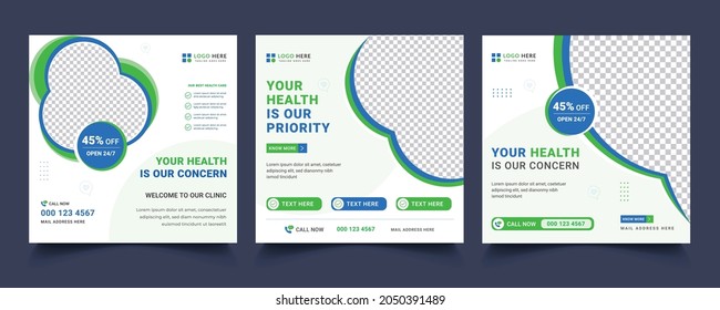 Medical Social Media Post Template, Editable Healthcare Social Media Banner Template Design