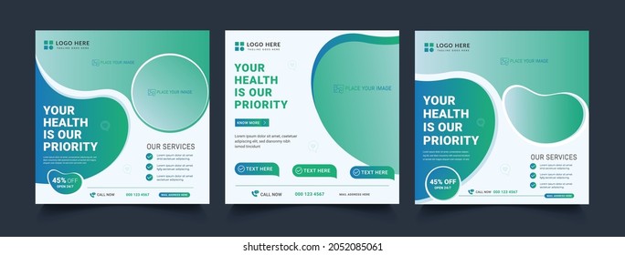 Medical Social Media Post Template, Healthcare Social Media Banner vector Templates