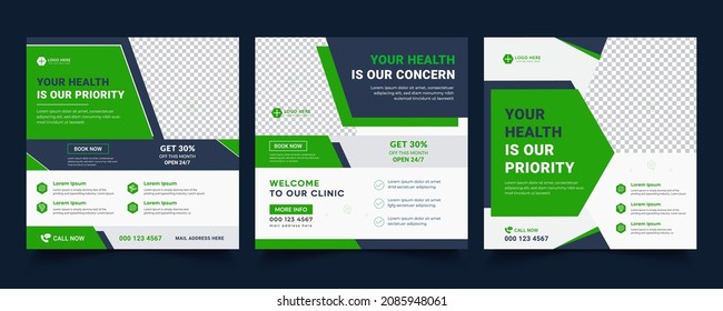 Medical Social Media Post Template, Editable Healthcare Social Media Banner Template. Social media post design free vector. Anyone can use This Design Easily