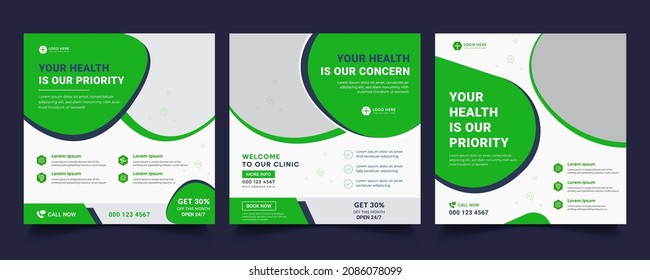 Medical Social Media Post Template, Editable Healthcare Social Media Banner Template. Social media post design template free vector. Anyone can use This Design Easily