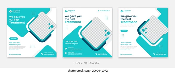 Medical social media post template design set for health, treatment, doctor banner vector