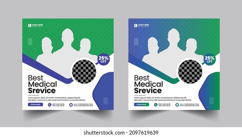 Medical Social Media Post Template, Healthcare Social Media Banner Template. Medical promotion square web banner