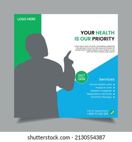 Medical Social media post template design. promotion square web banner and  for hospital and clinic square flyer template design