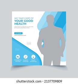 
Medical social media post template. Modern banner design with blue  Suitable for social media, websites, flyers, and banners.