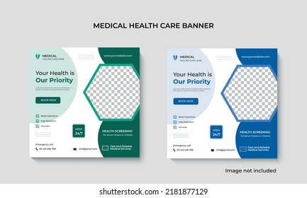 Medical Social Media Post Template, Healthcare Social Media Banner Template, Medical and healthcare social media post template. Health doctor social media post banner. 