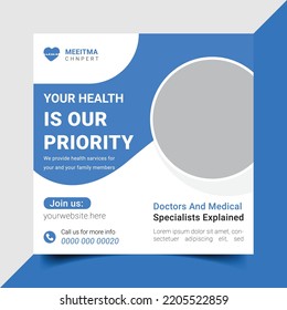 Medical social media post template, health banner template for social media, Medical square flyer template