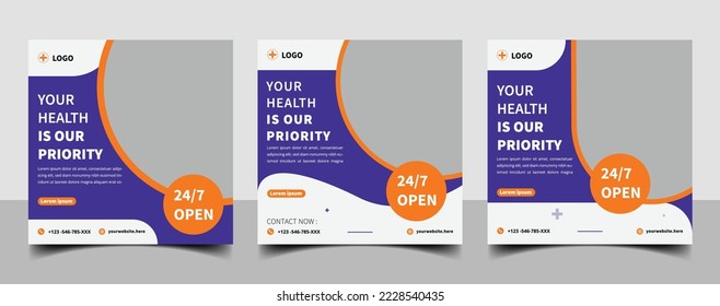Medical Social Media Post Template, Healthcare Social Media Banner Template, Medical and healthcare social media post template. health doctor social media post banner. Medical Health banner.
