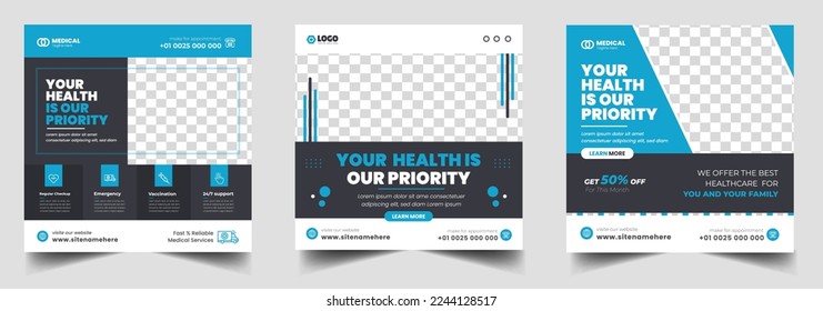 Medical Social Media Post Template, Healthcare Social Media Banner Template, Medical and healthcare social media post template. health doctor social media post banner. Medical Health banner.