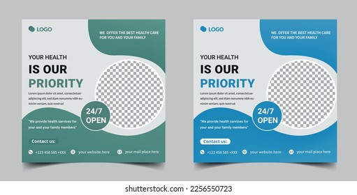 Medical social media post Template, Editable Healthcare social media banner Template. Anyone can use this design Easily.