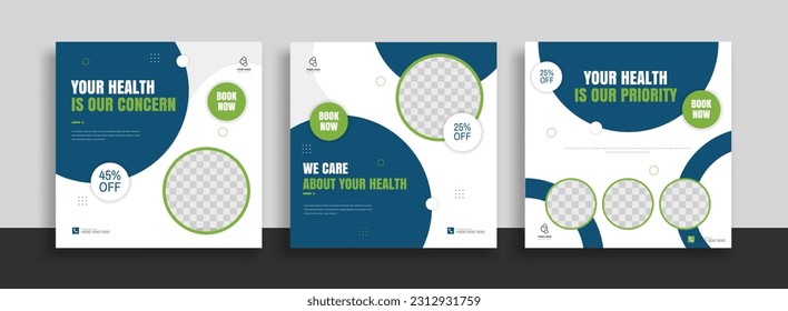 Medical Social Media Post Template, Healthcare Social Media Banner Template, Medical and healthcare social media post template. health doctor social media post banner. Medical Health banner.