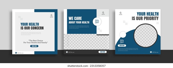 Medical Social Media Post Template, Healthcare Social Media Banner Template, Medical and healthcare social media post template. health doctor social media post banner. Medical Health banner.