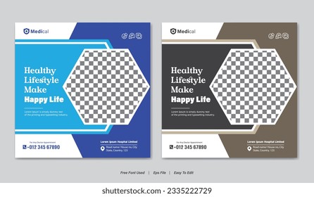 Medical social media post template; health banner template for social media; medical square ad design